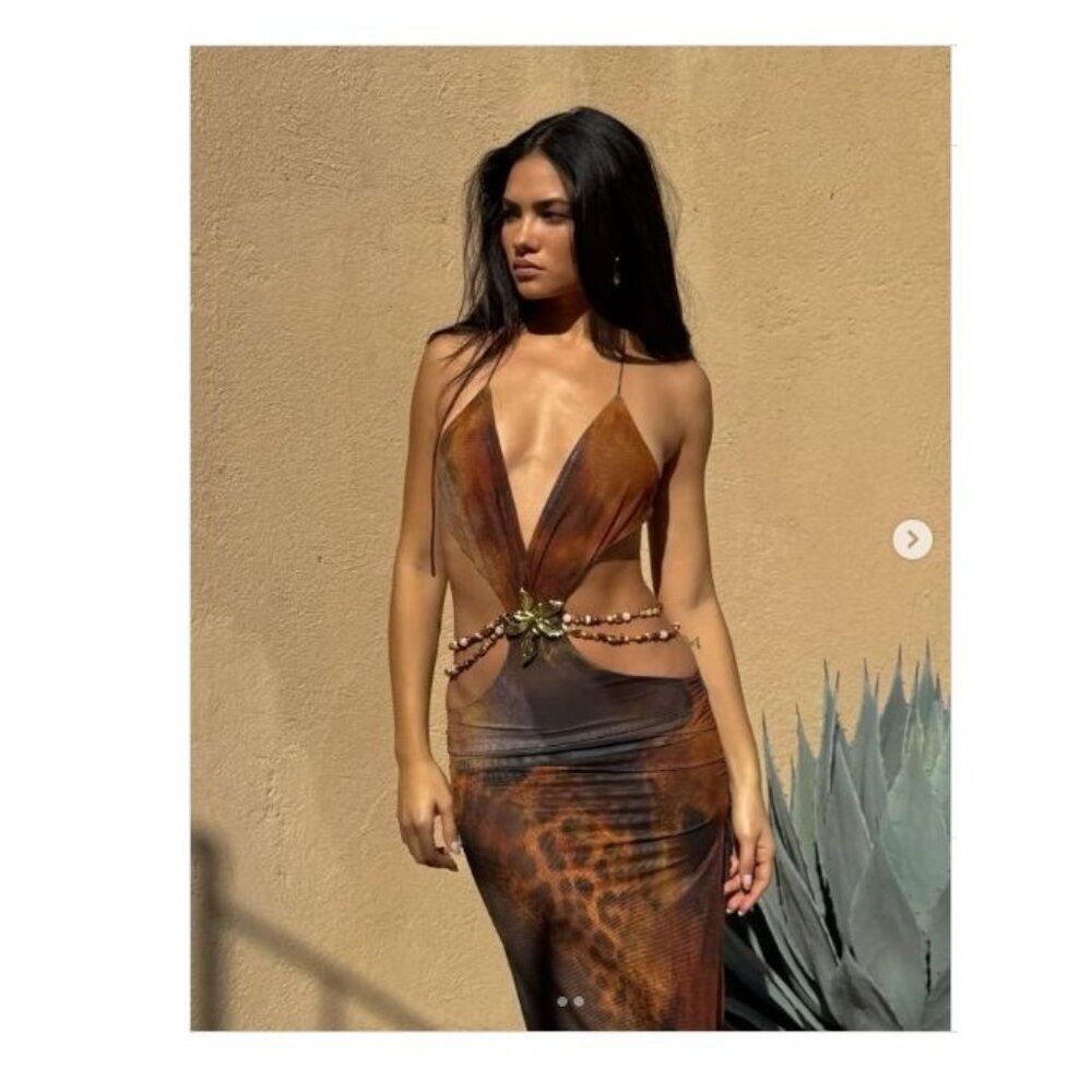 Jaded London Vida Maxi Dress in Grunge Animal UK 12 / US L New Womens Cut out - Picture 14 of 17